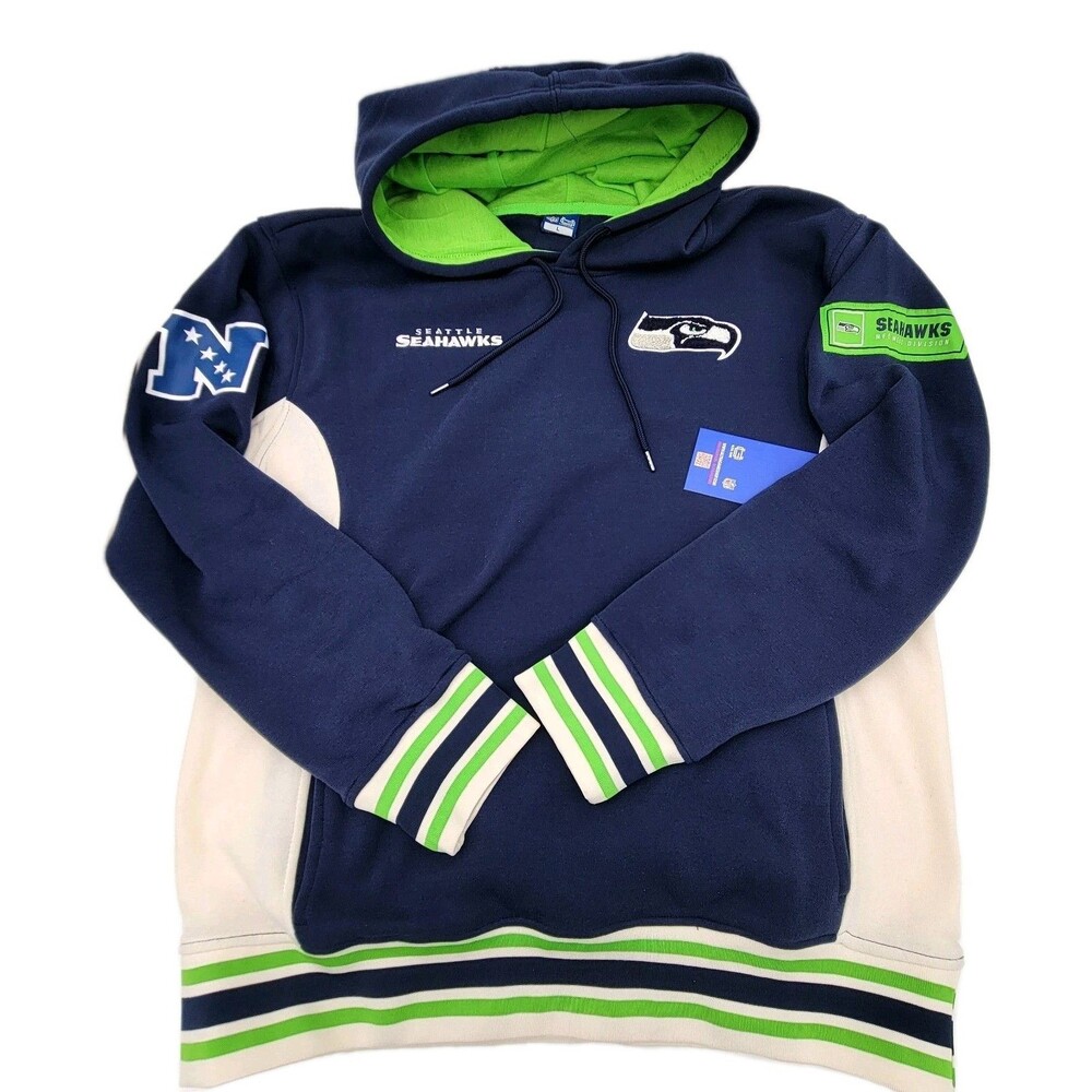 Seattle Seahawks NFL Ultra Game Pullover Hoodie Colorblock Throwback Men's L NWT